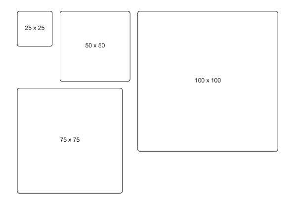 Übersicht Rollenetiketten-Formate Quadrat